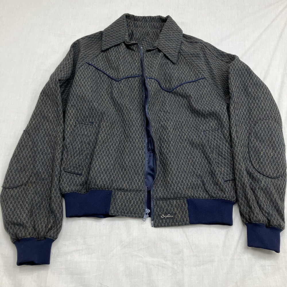 Vintage Traditional 1980's 80's Wool Clay Jacket Full Zip Blue See Measurements - Picture 1 of 11